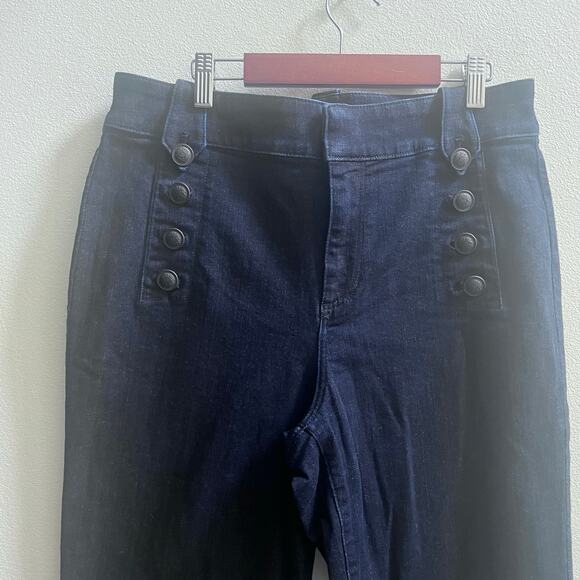 Talbots High Rise Wide Leg Sailor Jeans 10‎ Blue Dark Wash Women's Raw Hem - Picture 4 of 10